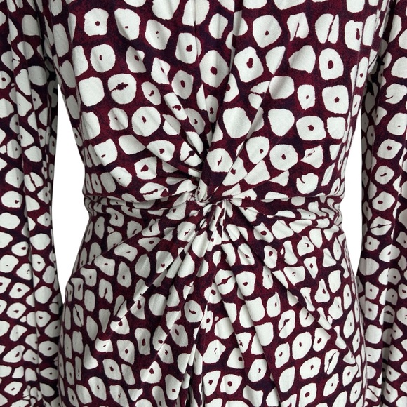 Diane Von Furstenberg Burgundy & White Printed Twist Waist Dress Medium - Picture 7 of 12